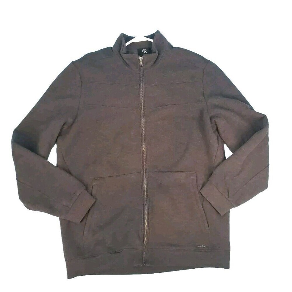 Mens Zipped Sweatshirt Jacket Gray Long Sleeve Pockets Calkin Klein LG